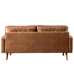 Mid-Century Top-Grain Leather Deep Seat Sofa With Cushions Wood Legs - Camel