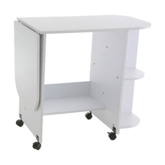 White Folding Sewing Machine Table Made from Particle Board and White Vinyl Veneer