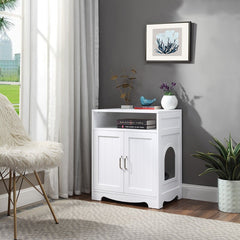 White Wood Litter Box Enclosure Elegant Storage Cabinet