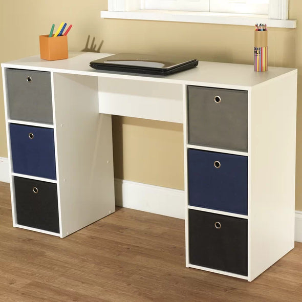 White Writing Desk 6 Bins Provide Multiple Storage Options