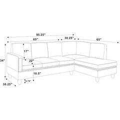 Kissner 95.25" Wide Sofa & Chaise Tapered Wooden Feet