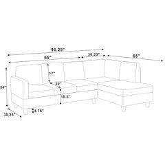 95.25" Wide Sofa & Chaise Supremely Comfortable Upholstery