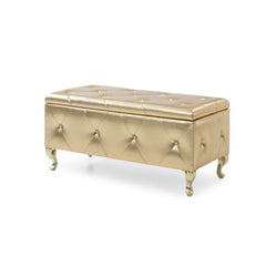 Upholstered Tufted Storage Bench Bonded Leather Gold