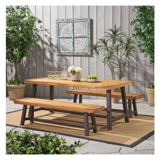 Carlisle Outdoor 3 Piece Acacia Picnic Dining Set with Benches