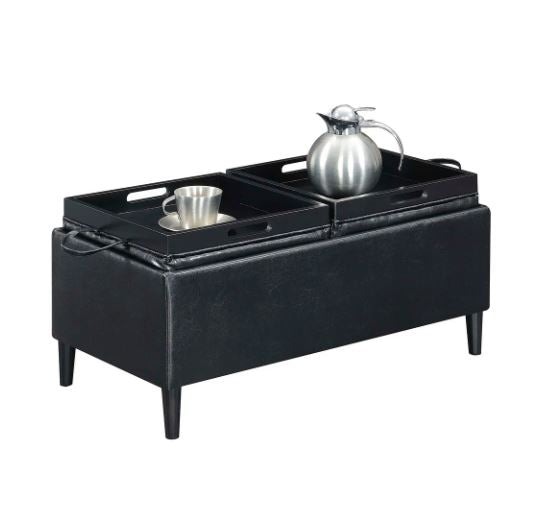 Copper Grove Suonenjoki Storage Ottoman with Trays Black Faux Leather