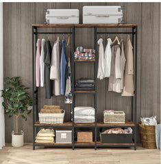 Black Double Rod Free standing Closet Organizer Heavy Duty Clothe Closet Storage