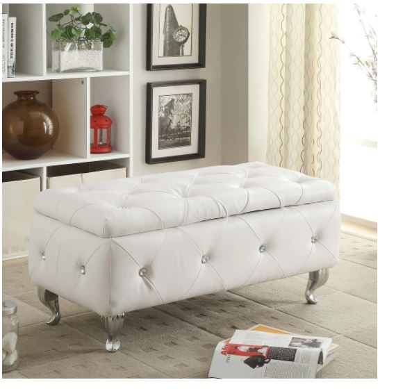 Upholstered Tufted Storage Bench - Bonded Leather White