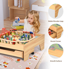 Children's Wooden Railway Set Table with 100 Pieces Storage Drawers Storage Drawer Prevents Missing Pieces After Playing