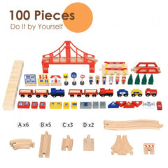 Children's Wooden Railway Set Table with 100 Pieces Storage Drawers Storage Drawer Prevents Missing Pieces After Playing